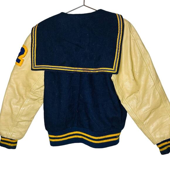 Vintage Hatchers Blue Gold 60s Letterman H University Leather Wool Jacket size S - Picture 2 of 12
